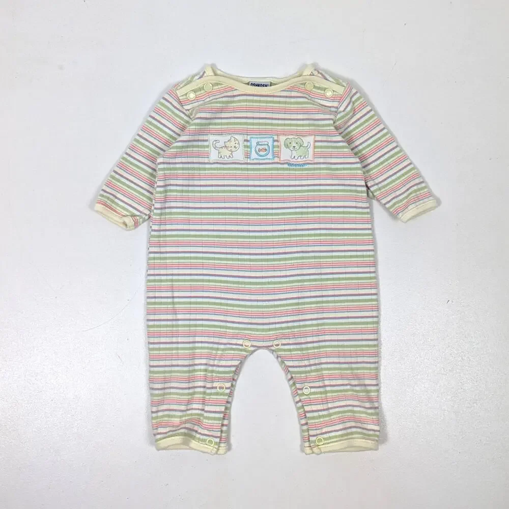 Vintage Oshkosh Bgosh Y2K Romper Baby Boys Size 3-6m Stripe Dog Outfit